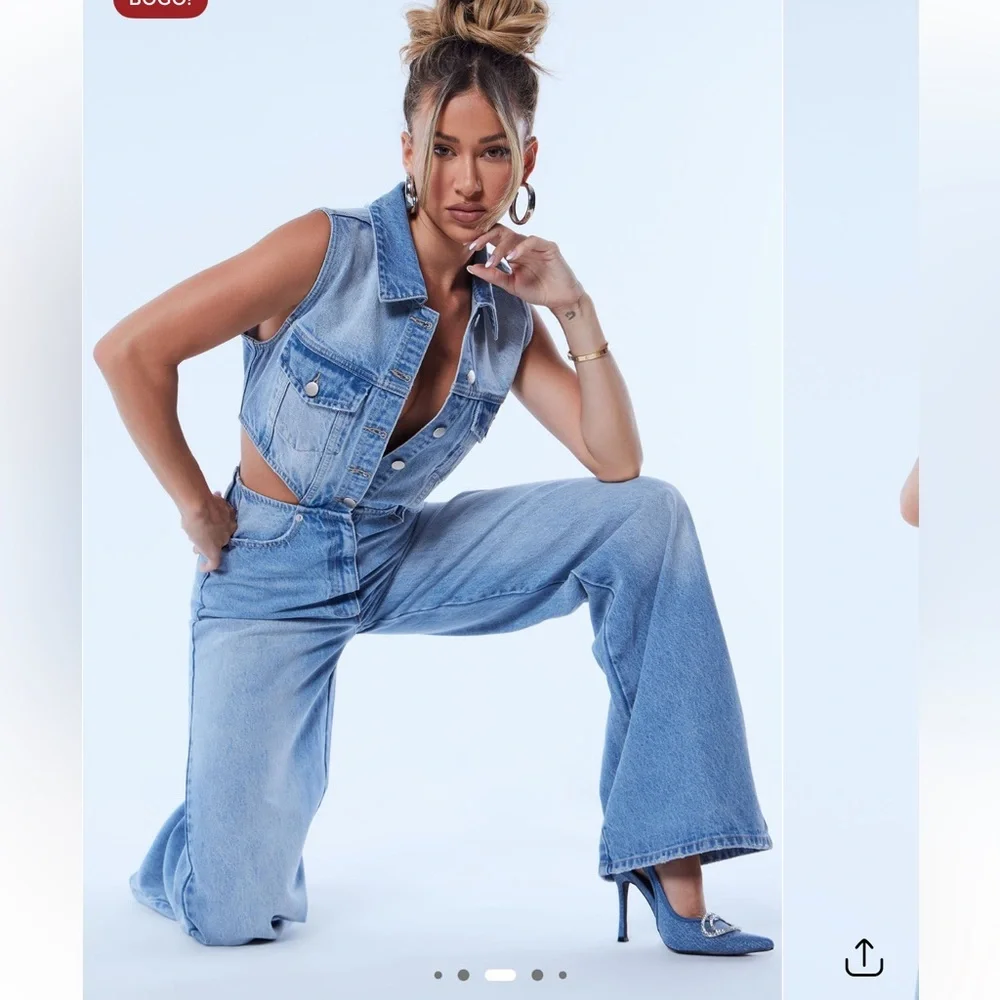 Fashion Nova Baylin Cutout Denim Jumpsuit – Size L – NWT - Picture 4 of 13